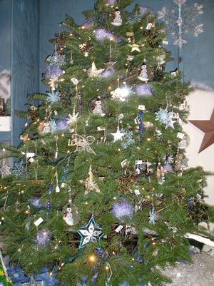 A snow-dusted Christmas tree